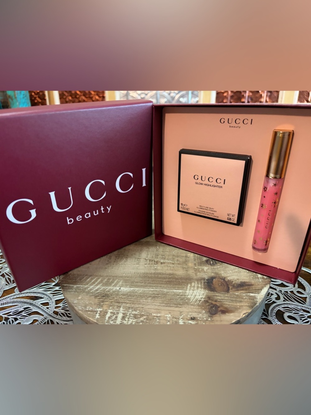 Gucci Beauty Pink Lip Gloss & Peach Highlighter Duo Set